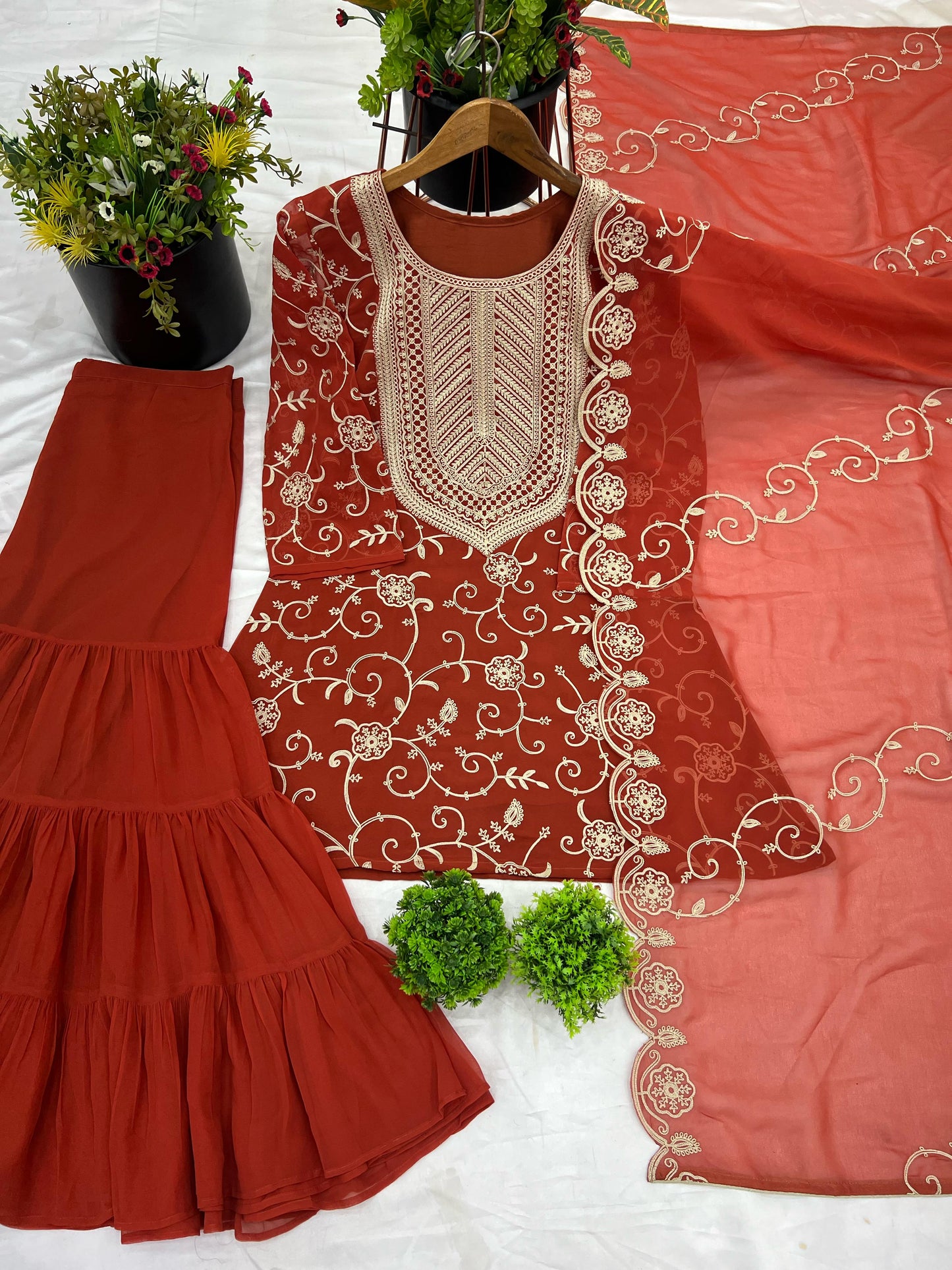 Elegant Pakistani Sequin Embroidered Kurta Sharara Set with Dupatta – Handmade Wedding Wear Suit