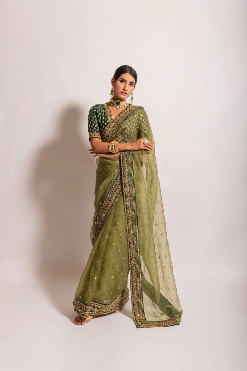 Beautiful Designer Saree on premium Royal Organza fabric with Embroidery sequence Butti & Fully embroidery lace border work With heavy Embroidery work blouse piece