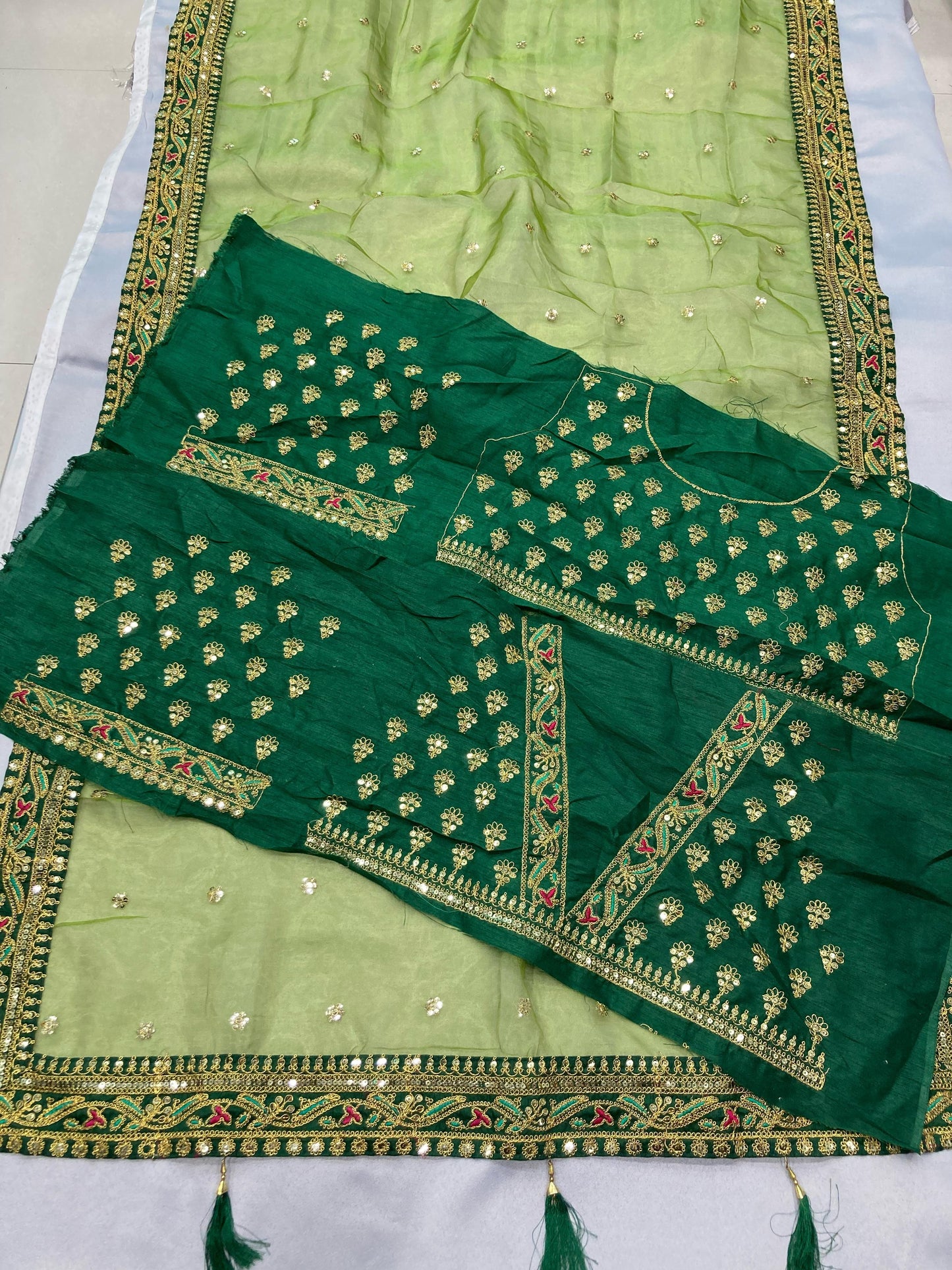 Beautiful Designer Saree on premium Royal Organza fabric with Embroidery sequence Butti & Fully embroidery lace border work With heavy Embroidery work blouse piece