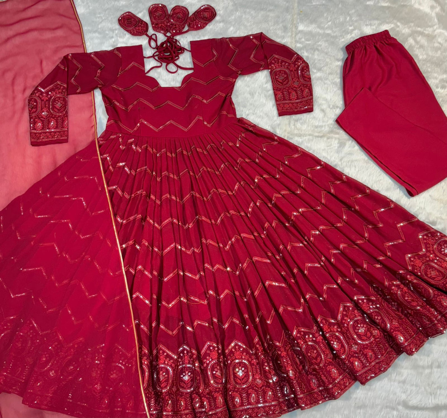 Thread-Sequins Embroidery Comfortable Anarkali with Dupatta for women in the UK/ USA