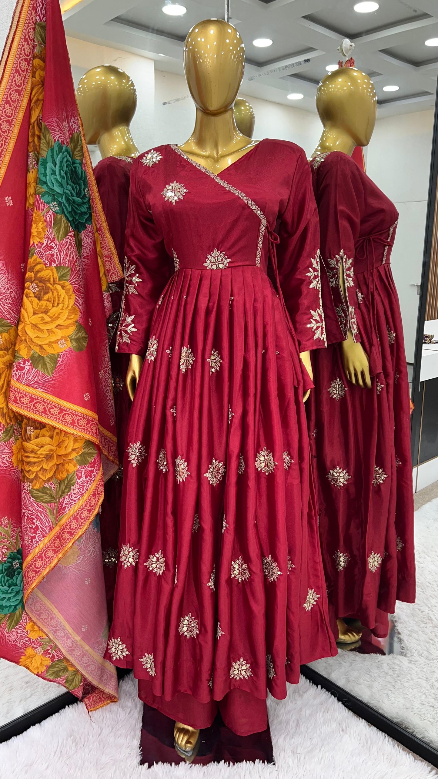 Anarkali Kurta Set-Pure Chinnon Sequins-V-Neck-Ethnic Indian summer dress-Festive-Casual-occasional-Sustainable