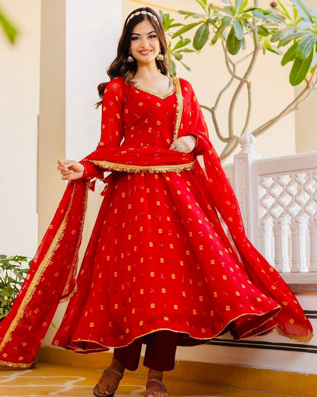 Exclusive Red Anarkali Gown Full Flair gown  Flair Indian Long Gown Gown Anarkali suit Party wear gown Readymade Gown