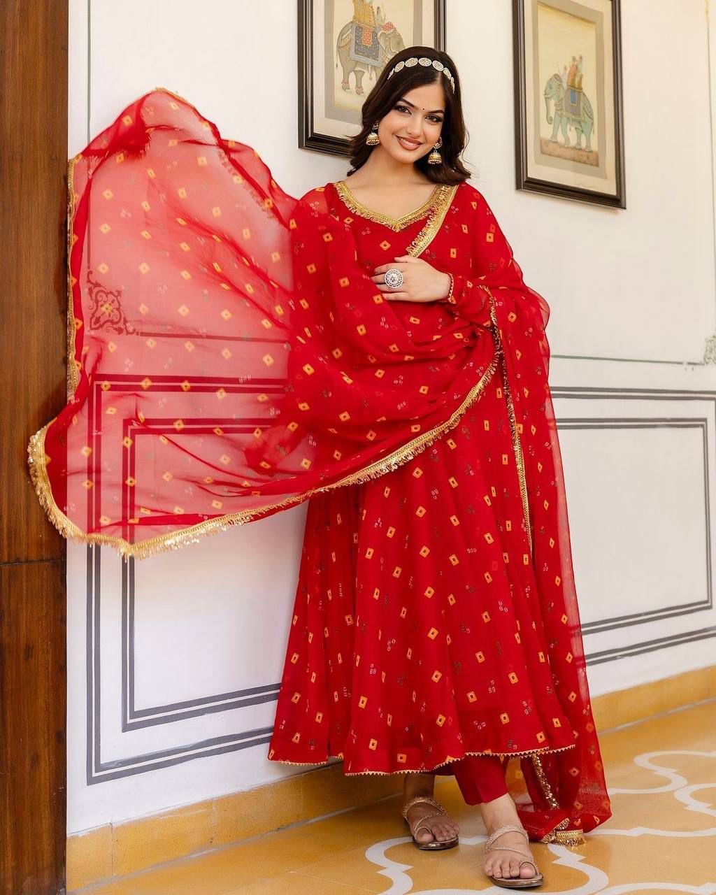 Exclusive Red Anarkali Gown Full Flair gown  Flair Indian Long Gown Gown Anarkali suit Party wear gown Readymade Gown