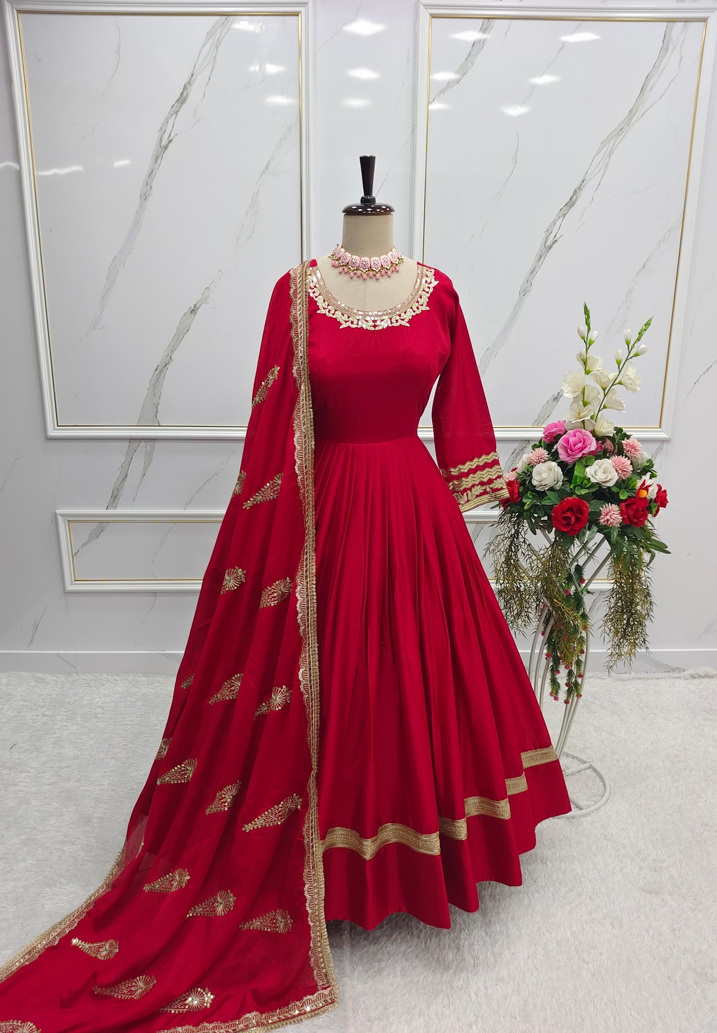 RED Indian Wedding Dress Party wear Anarkali Gown With Dupatta Flared Long Gown Readymade Dress Indian Outfit Custom made indian gown