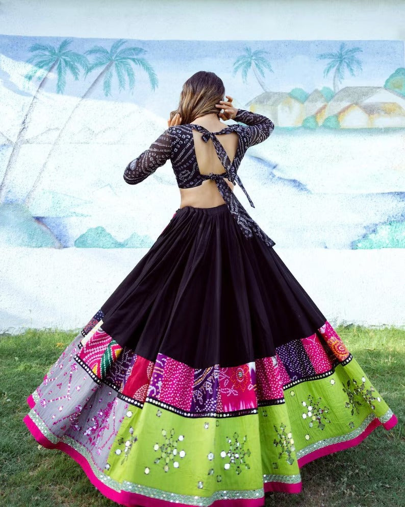 Special Butter Silk Lehenga Choli Dupatta Printed lehenga choli Real Mirror Work chaniya choli For Women Garba special chaniya choli