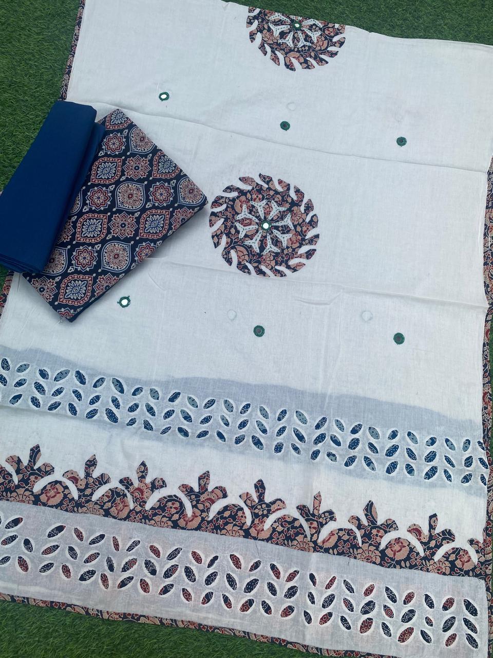 Ajrakh applique n patchwork dupatta with ajrakh cotton top with matching bottom