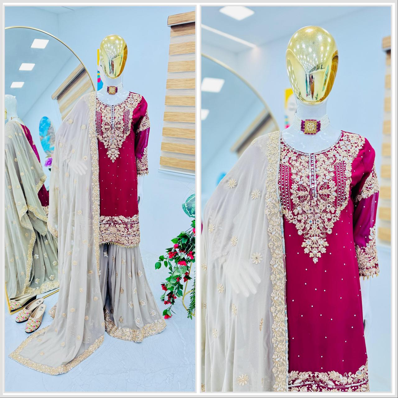 Kurta sharara suit 3 pc Salwar kameez readymade suit Sarara suit Stylish Pakistani suit Punjabi wedding dress Bridesmaids sharara