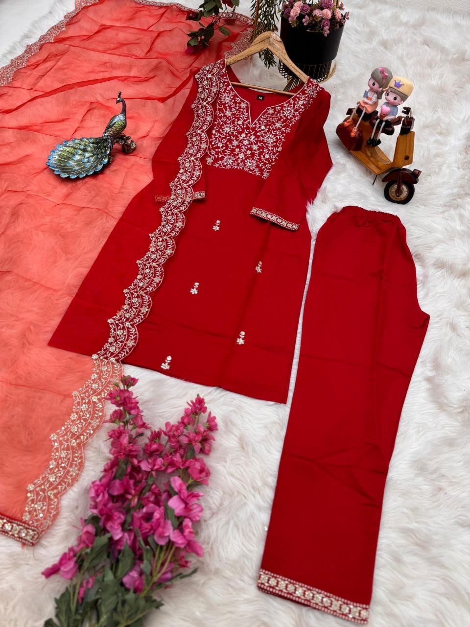 karwa chauth Designer Party Top Pent & Dupatta Set