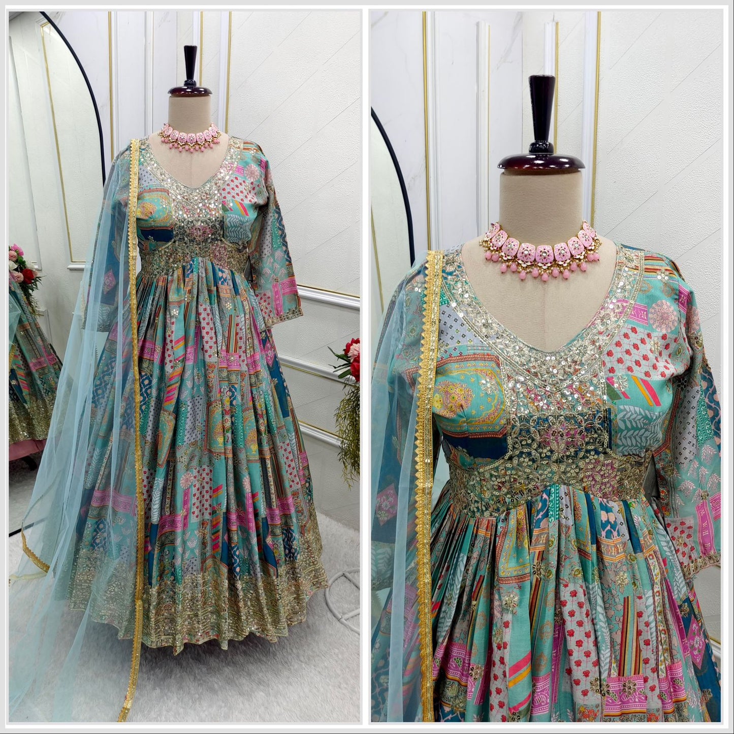 Presenting New Aliya-Cut Gown -Pent  Dupatta Set Fully Stitched Ready To Wear