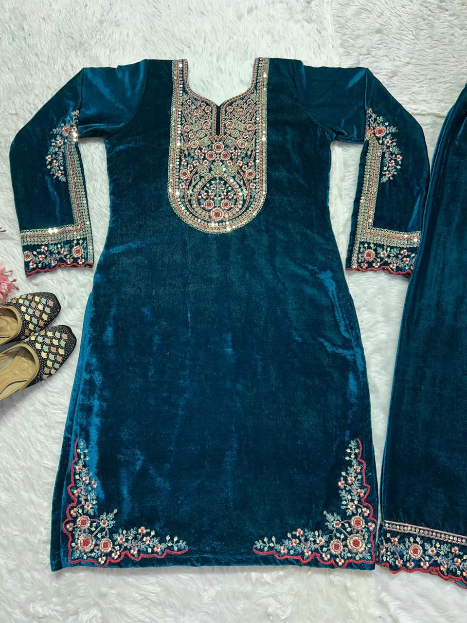 Designer Winter special velvet Designer Top With Dupatta and Bottom Set