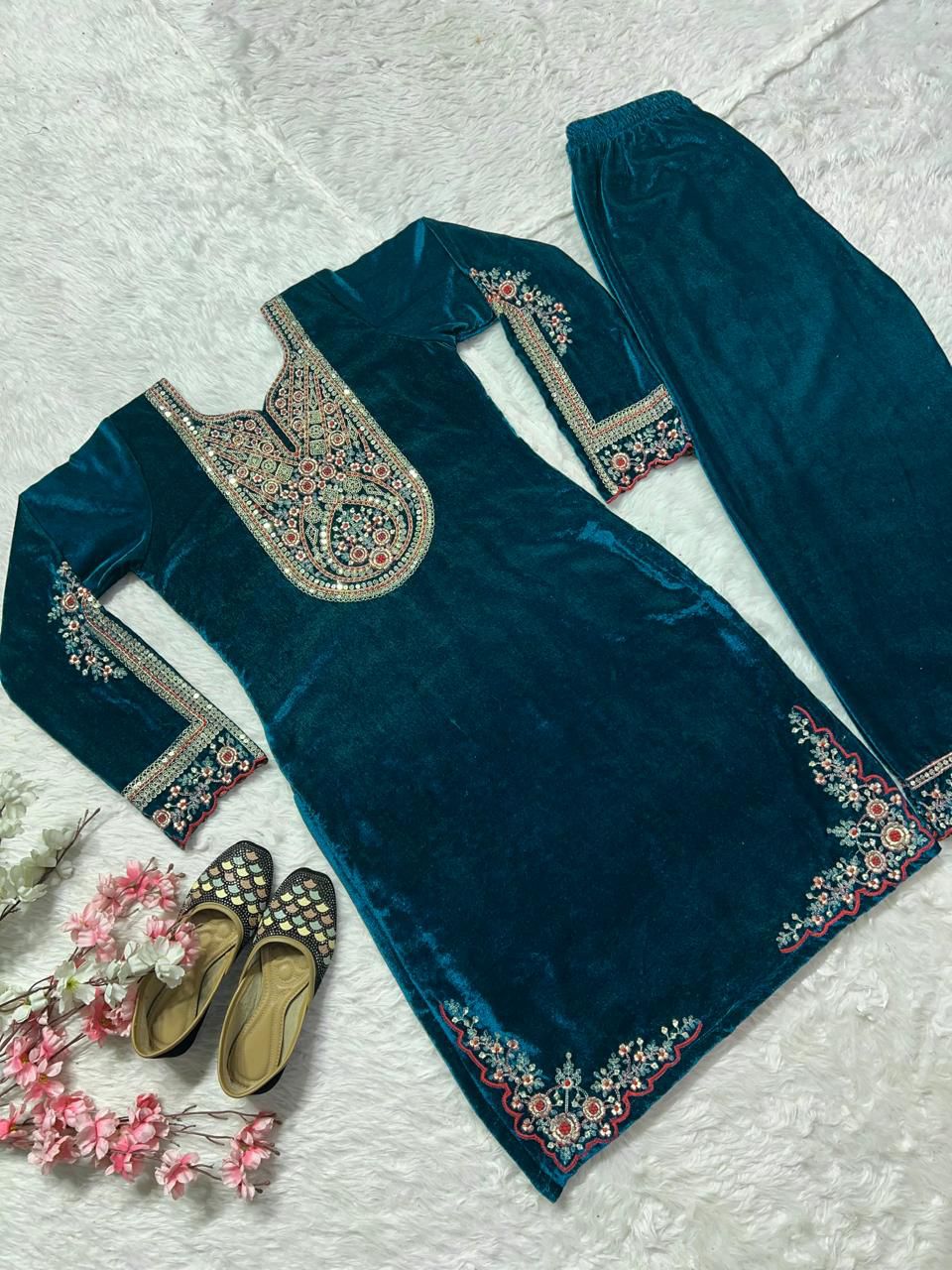 Designer Winter special velvet Designer Top With Dupatta and Bottom Set