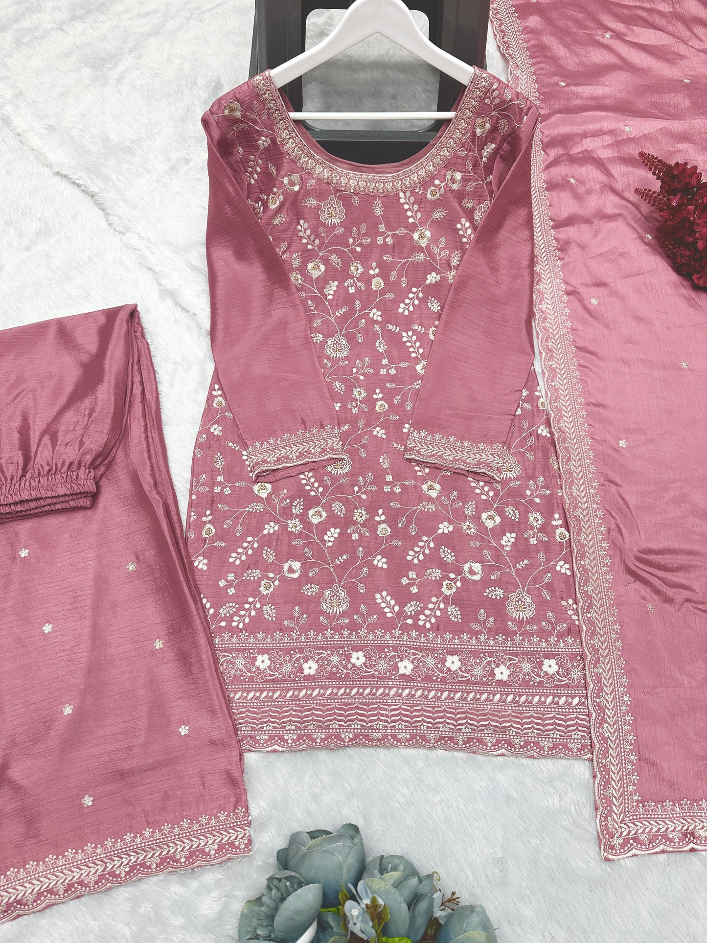 Embroidered Chinon Silk Pakistani Suit