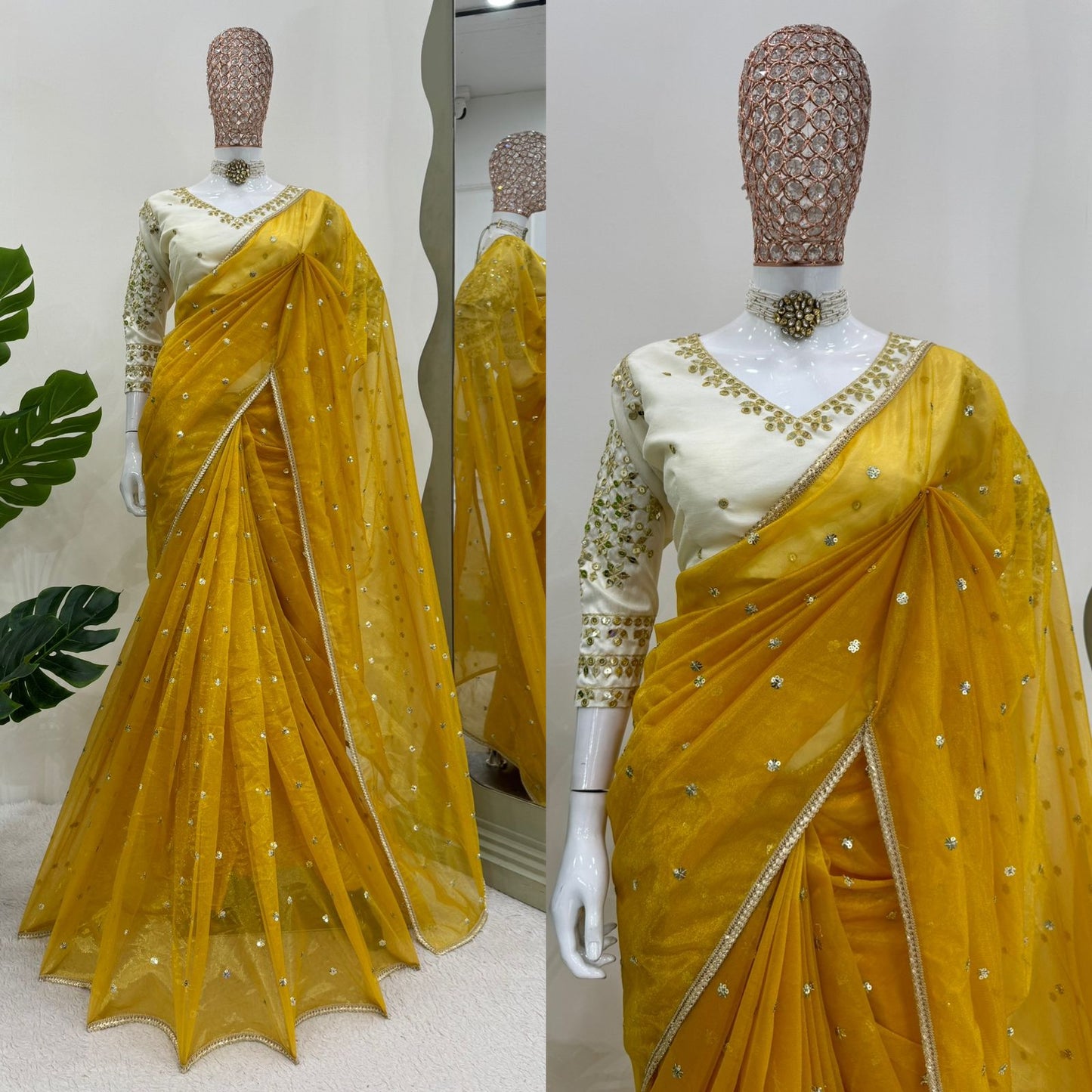 Yellow Colour Hot Favourite Saree For Women In Party Wear Pure Twill Net Hand Work Saree With Digital Print With Blouse | Hand Work Saree