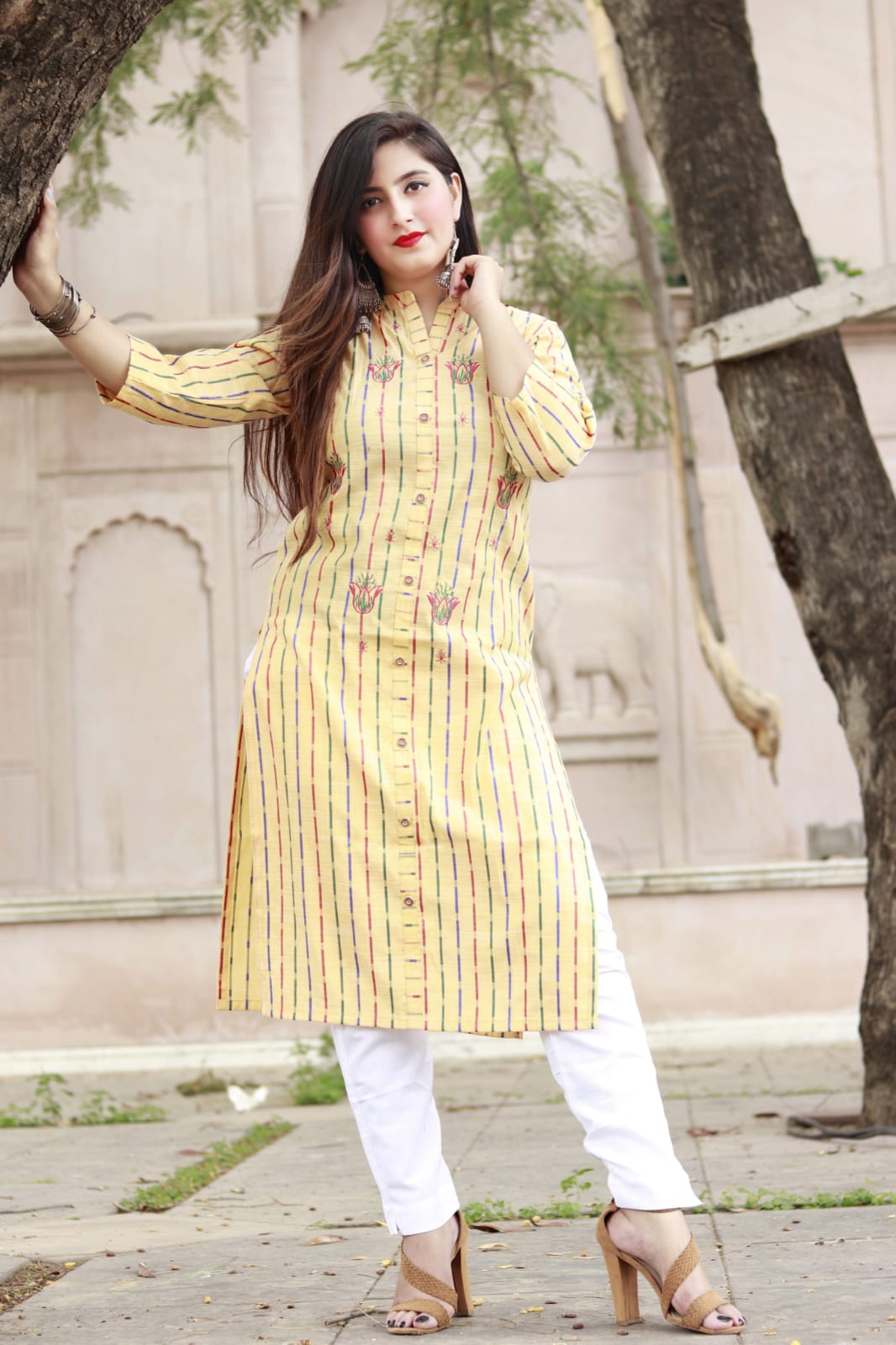 Festival Season Printed Floral Long Embroidered Kurta , Designer Kurta