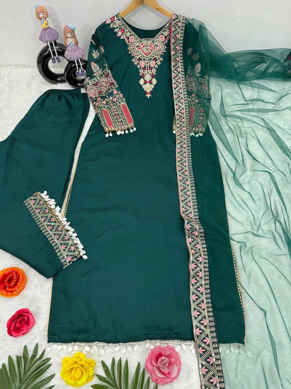 Silk Embroidered Designer Ready to Wear Palazo Kurta for Women, Stylish Boho Chic Attire for Daily Wear, Ideal Gift for Friends