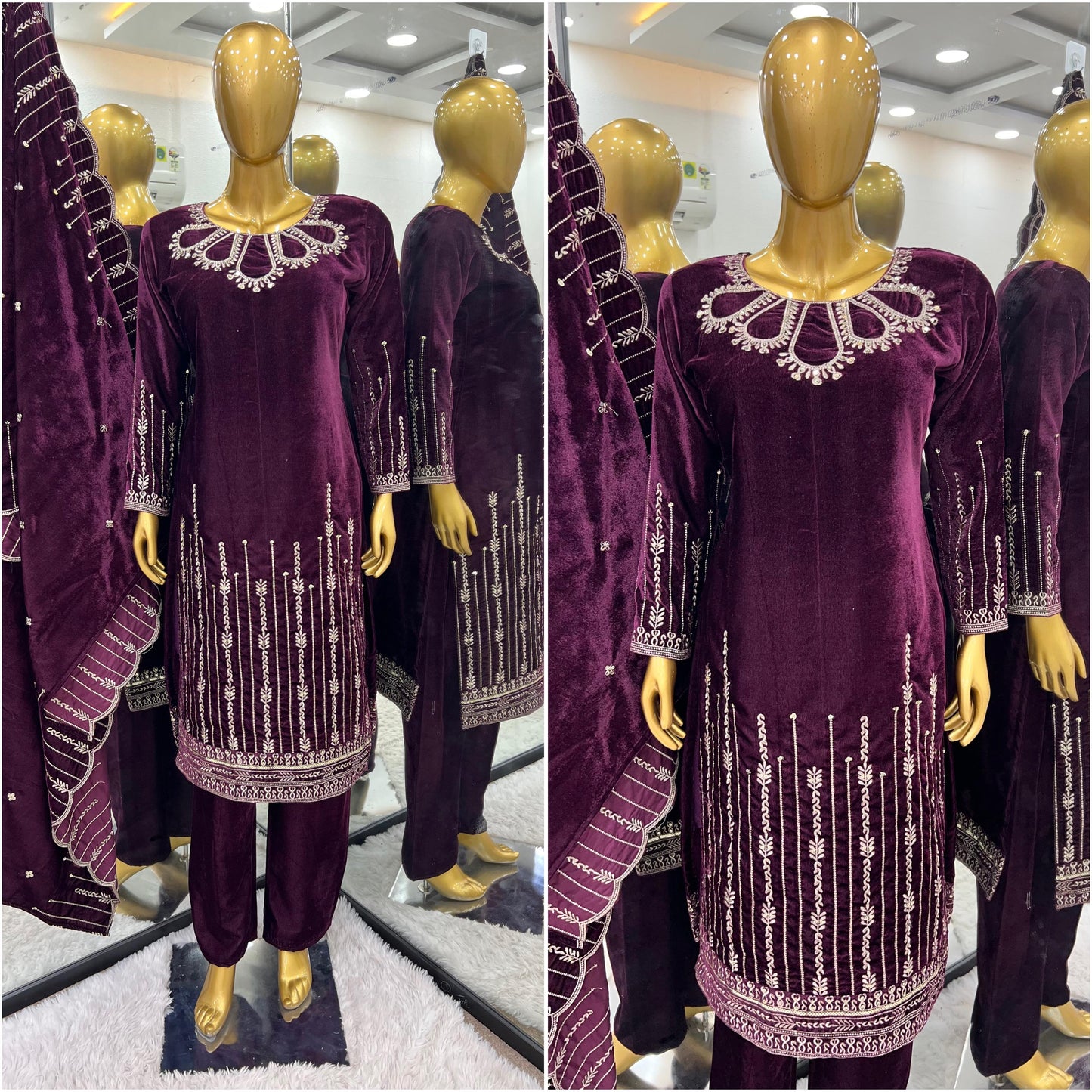 Designer Party Wear Look Top-Dupatta and Fully Stiched Bottom , velvet Readymade salwar suit