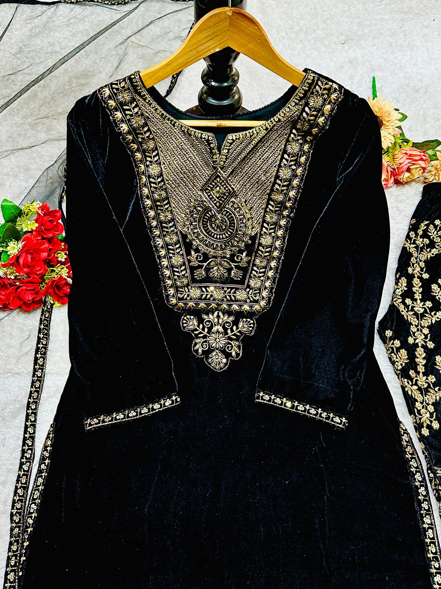 Party Wear Viscose Velvet Designer Look Top-Dupatta and Fully Stiched Bottom With Heavy Embroidery Siquance Work