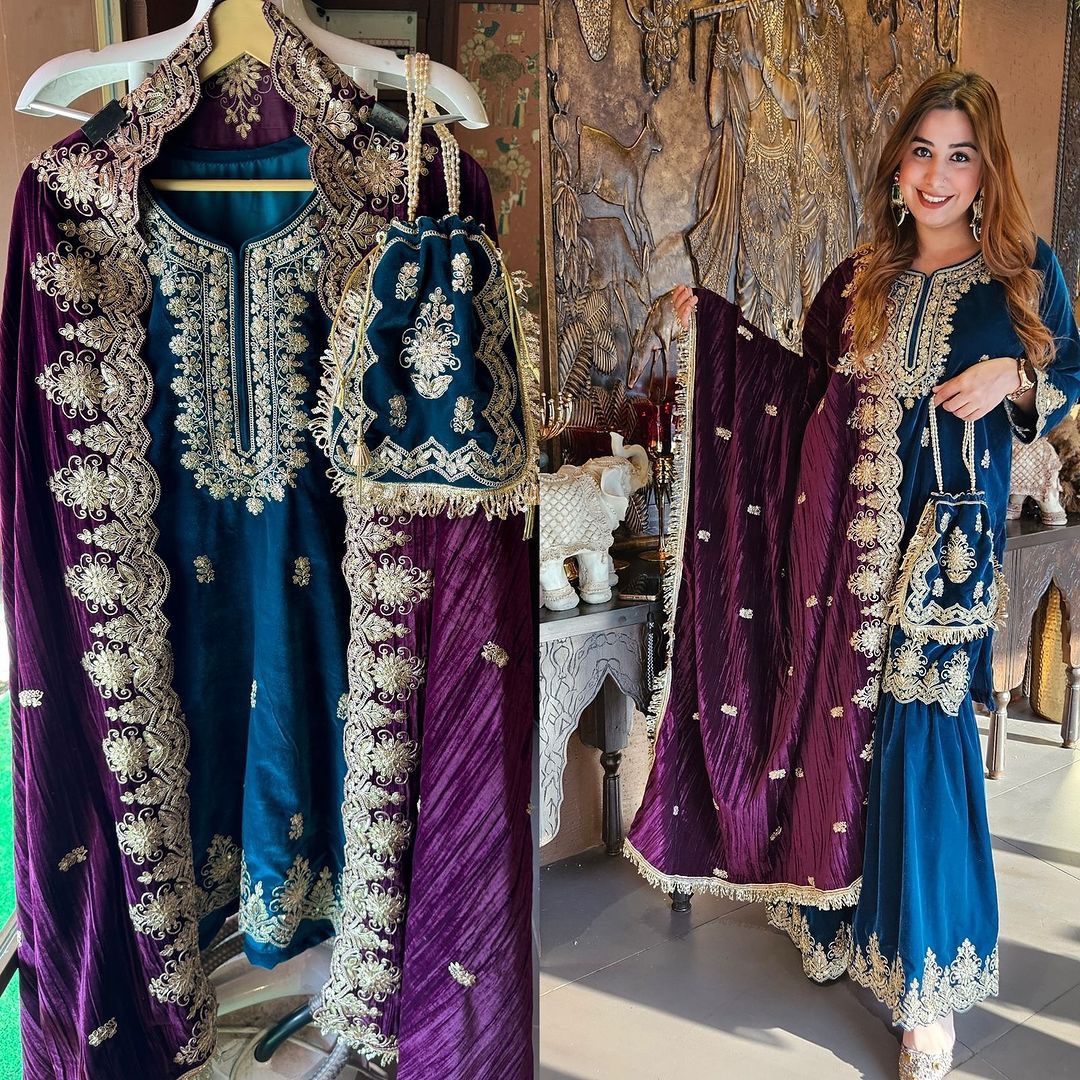 Heavy Blue  Sharara Suit For women Indian Wedding Dress Pakistani Suit Punjabi Wedding Sarara Suit 3pc Sharara dress bridal Sharara suit