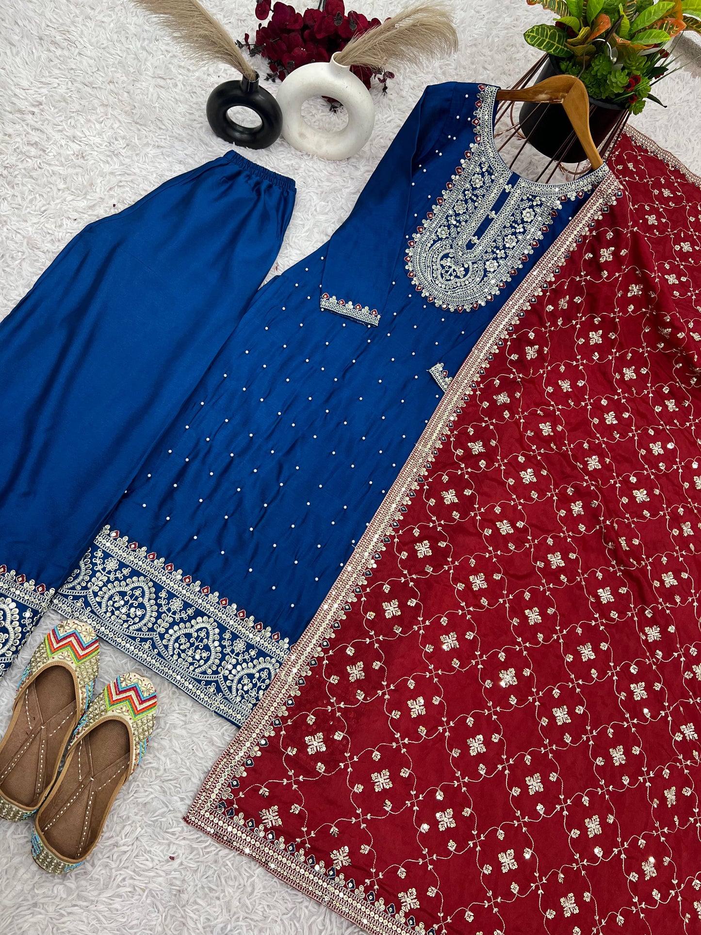 blue Partyware | Traditional Pakistani wedding dupatta salwar kameez | Eid outfit | Custom Stitched Indian Suits | Gift for her