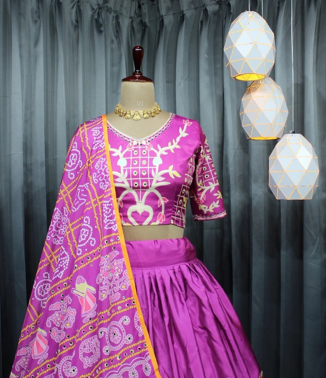 Navratri Special Garba Night Designer printed and Butter Silk lehenga choli with dupatta Brides Outfits Wedding Lehenga Navratri collection