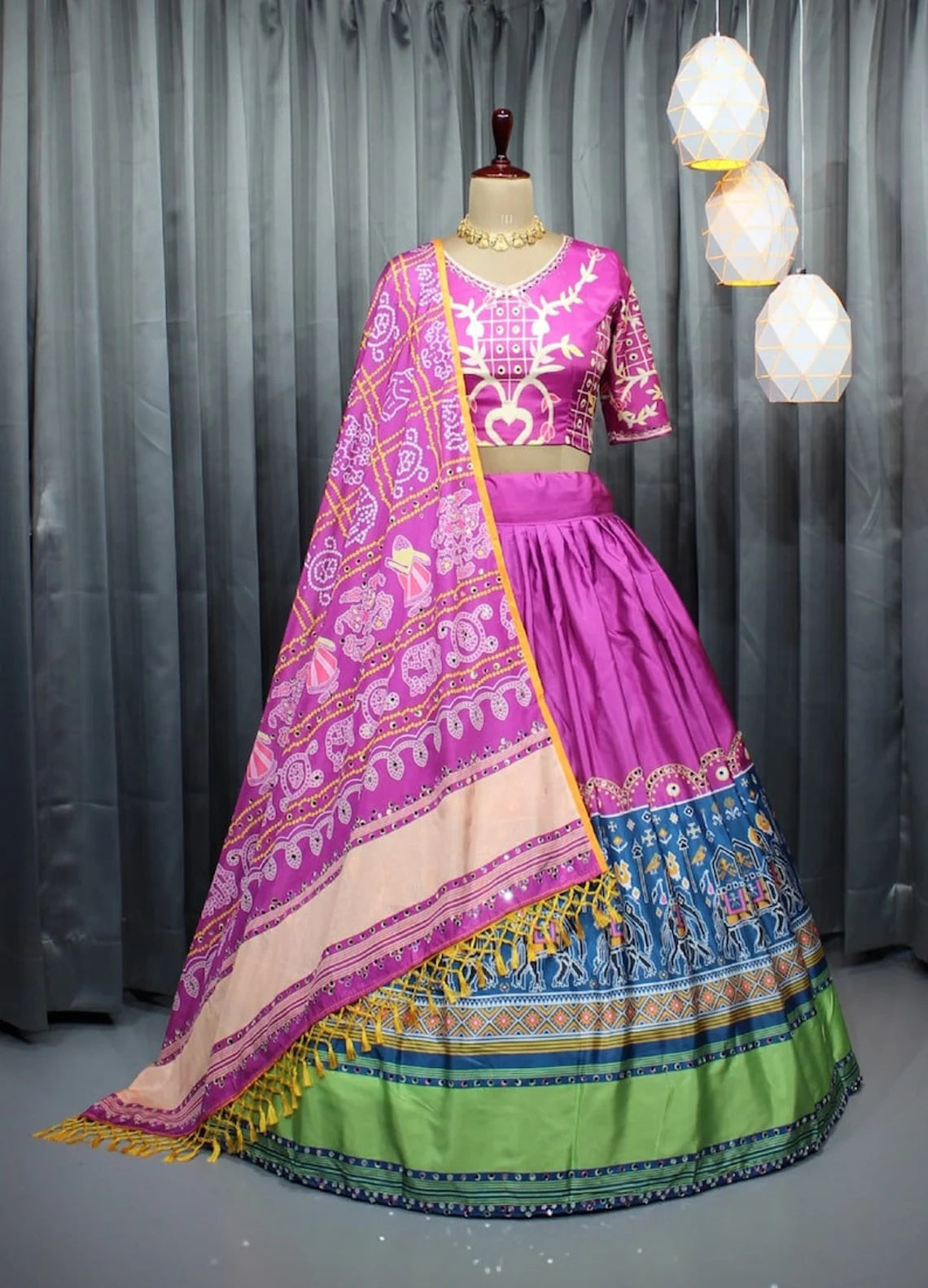 Navratri Special Garba Night Designer printed and Butter Silk lehenga choli with dupatta Brides Outfits Wedding Lehenga Navratri collection