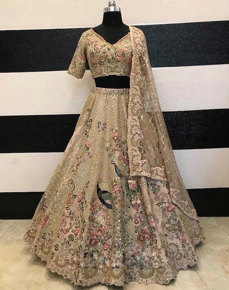 Womens Lehenga Choli, Wedding, Reception, Function Wear Soft Net Fabric With Canvas & Sequin Chain Embroidery, Designer Readymade Dress USA