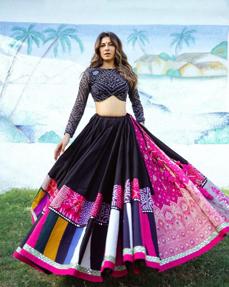 Special Butter Silk Lehenga Choli Dupatta Printed lehenga choli Real Mirror Work chaniya choli For Women Garba special chaniya choli