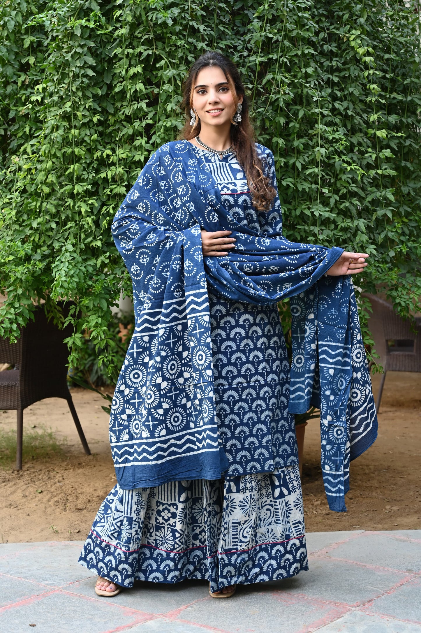 Bagru Hand Block Printed Designer Long Kurta & Skirt with duppata,For Women and Girls,Designer Kurti Set,Kurti Pant Set,Gift For mom
