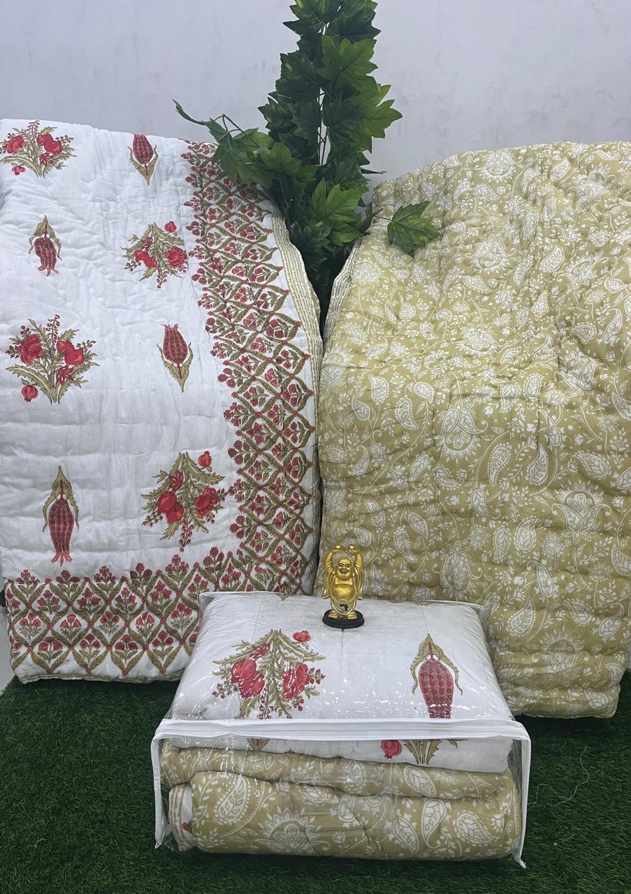 Single Bed Razai/Jaipuri Razai/ Jaipuri Quilt/Hand Block Print Quilt/Cotton Quilt