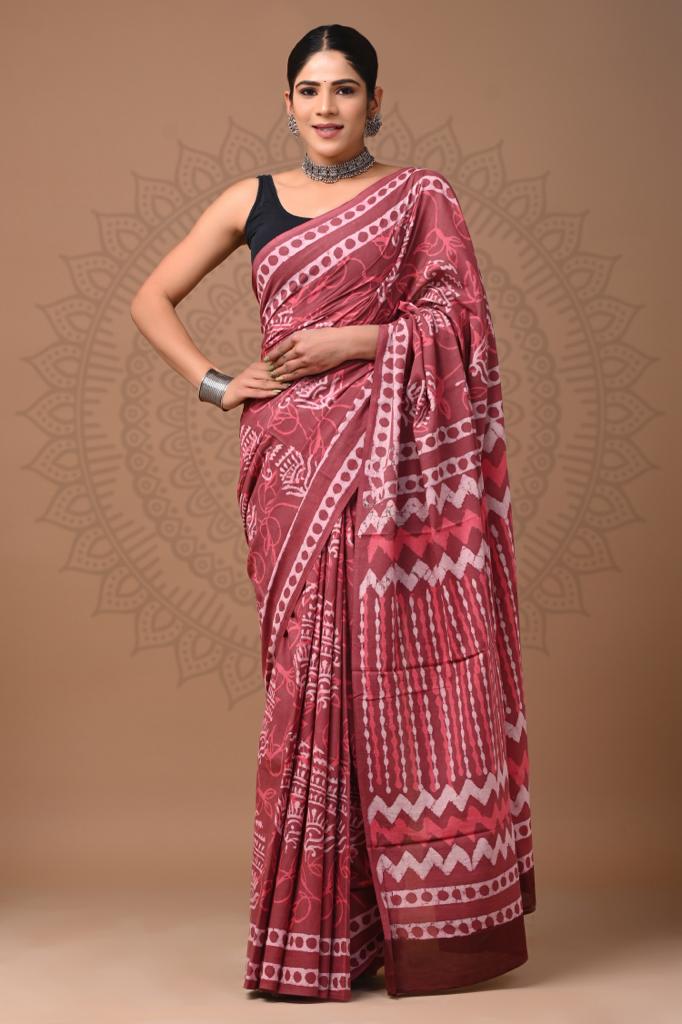 Beautiful Cotton Saree With Unstitched Blouse For Women Wear,Festive Wear,Wedding Wear Party Wear Sari