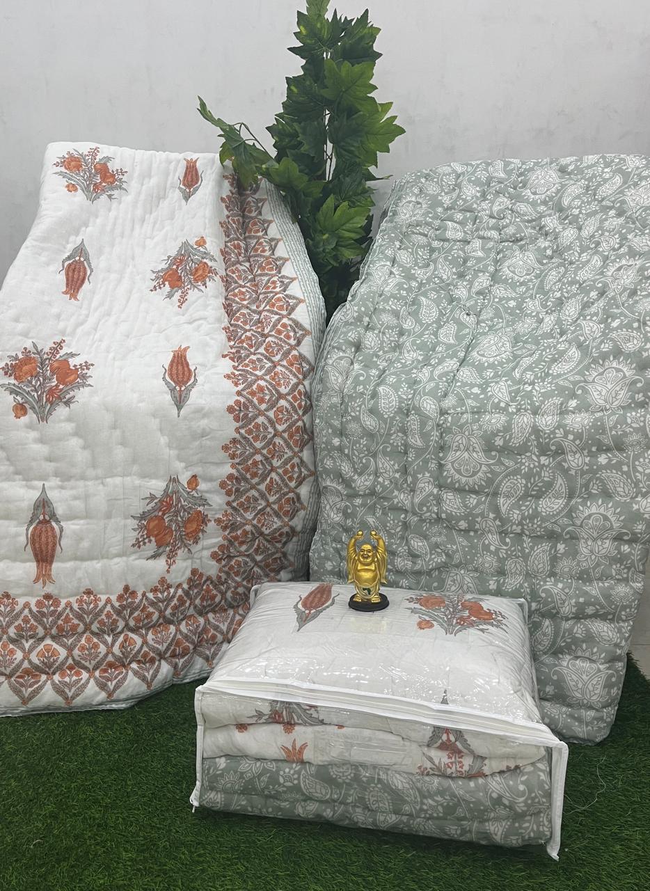 Single Bed Razai/Jaipuri Razai/ Jaipuri Quilt/Hand Block Print Quilt/Cotton Quilt