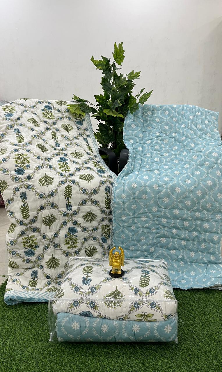 Single Bed Razai/Jaipuri Razai/ Jaipuri Quilt/Hand Block Print Quilt/Cotton Quilt