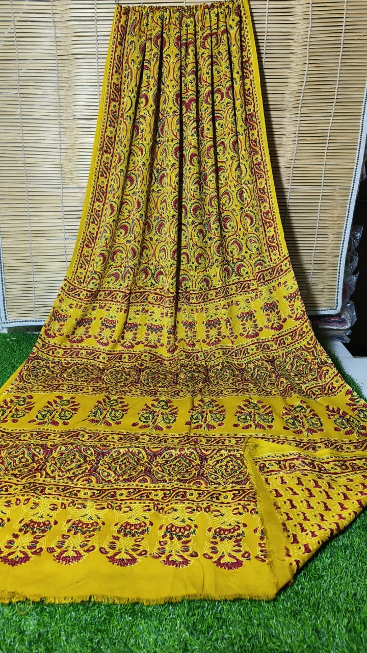 Azrakh Print Modal Silk Saree/Azrakh Saree/ Indian Azrakh Print Saree