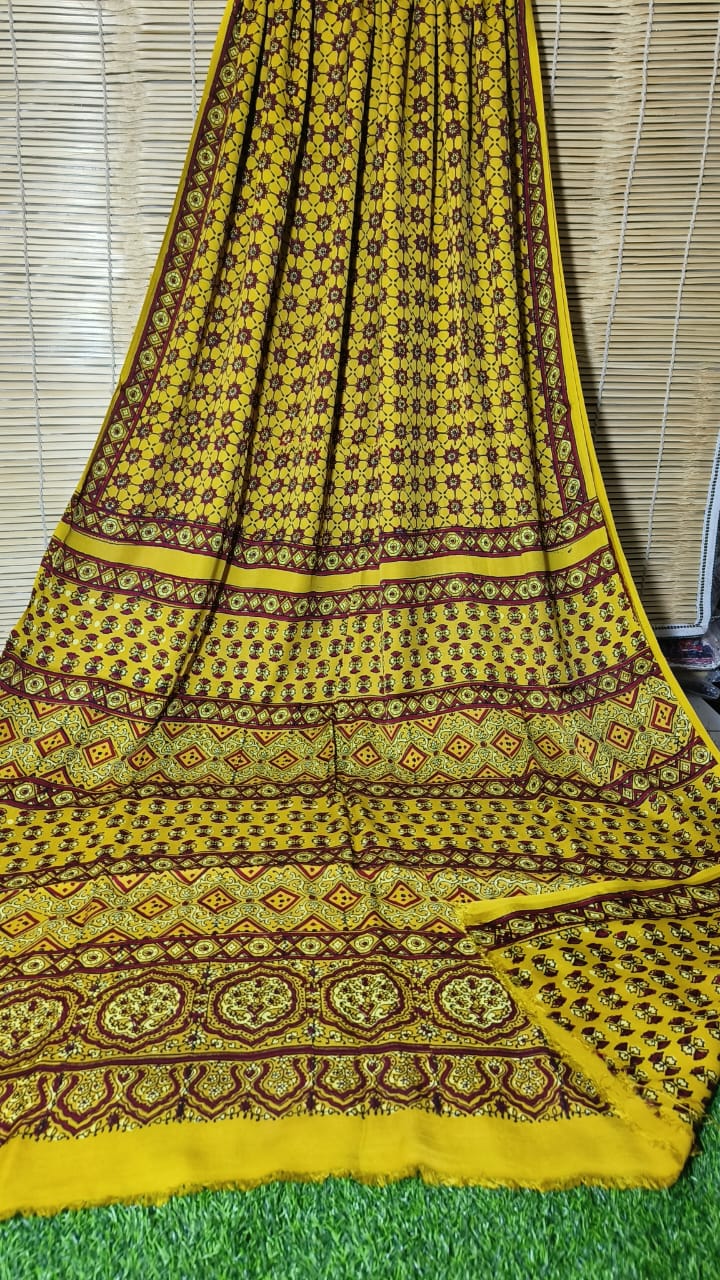 Azrakh Print Modal Silk Saree/Azrakh Saree/ Indian Azrakh Print Saree