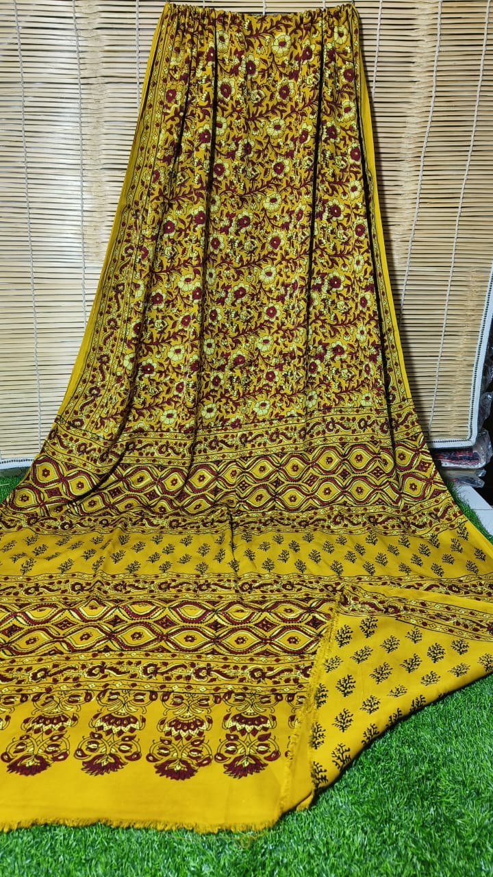 Azrakh Print Modal Silk Saree/Azrakh Saree/ Indian Azrakh Print Saree