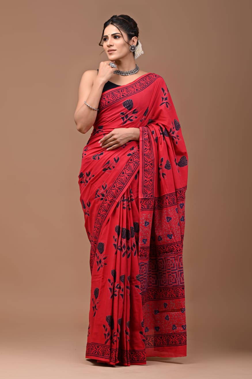 Beautiful Cotton Saree With Unstitched Blouse For Women Wear,Festive Wear,Wedding Wear Party Wear Sari