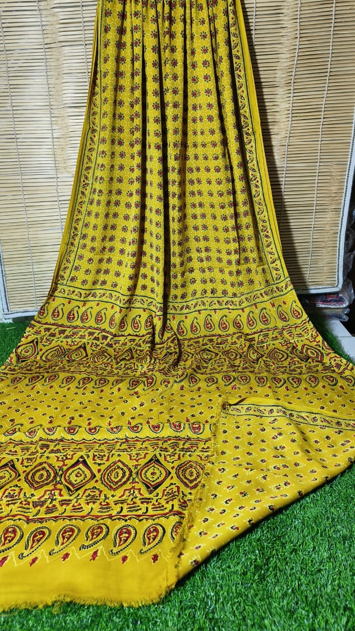 Azrakh Print Modal Silk Saree/Azrakh Saree/ Indian Azrakh Print Saree