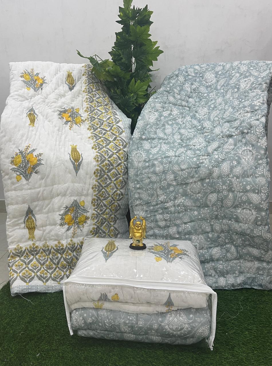 Single Bed Razai/Jaipuri Razai/ Jaipuri Quilt/Hand Block Print Quilt/Cotton Quilt