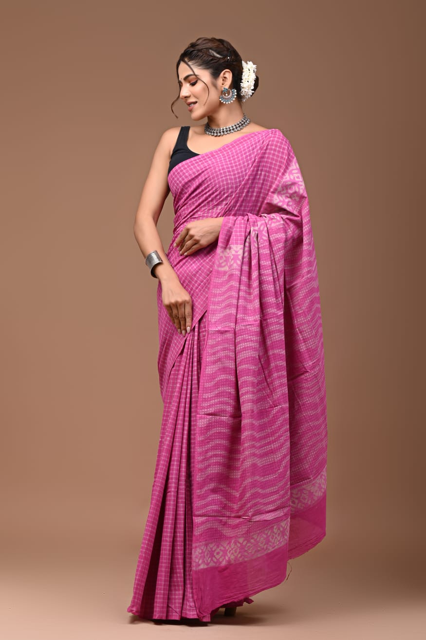 Beautiful Cotton Saree With Unstitched Blouse For Women Wear,Festive Wear,Wedding Wear Party Wear Sari