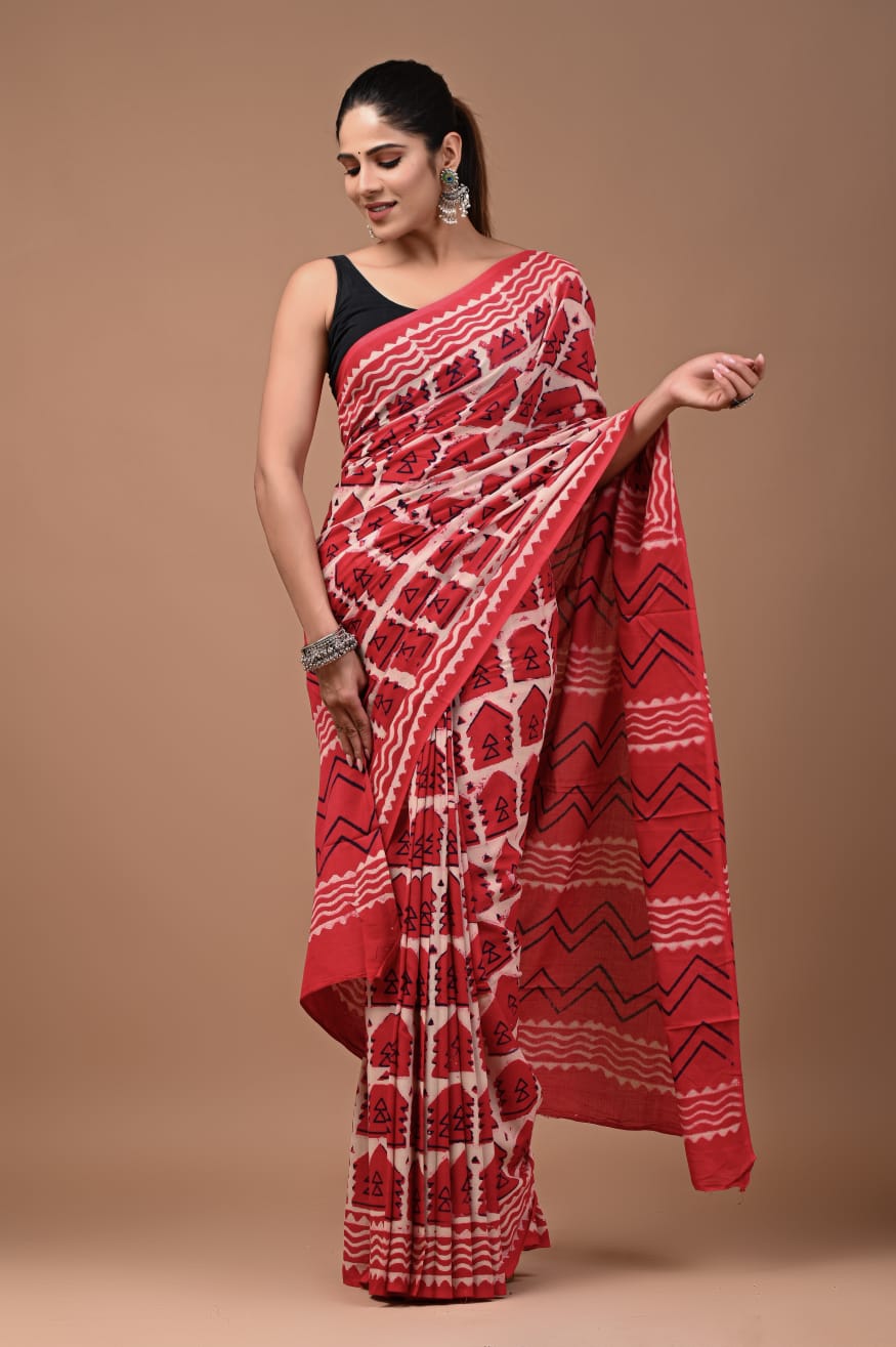 Beautiful Cotton Saree With Unstitched Blouse For Women Wear,Festive Wear,Wedding Wear Party Wear Sari