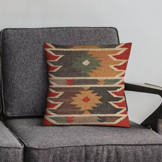 Jute Kilim Cushion Cover Throw Pillow 18" Square Home Decor Handmade Wool