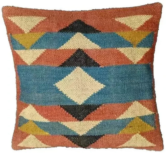 Indian Jute Kilim Cushion Cover Throw Pillow 18" Square Home Decor Handmade Wool