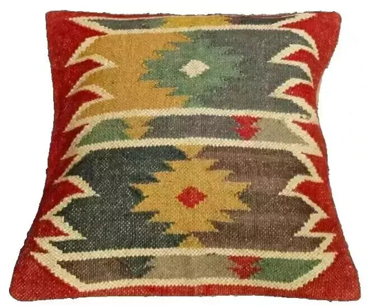 Heavy Handmade 18x18" Jute Kilim Cushion Cover Indian Vintage Pillow 18x18