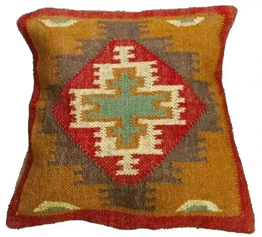 Heavy Handmade 18x18" Jute Kilim Cushion Cover Indian Vintage Pillow 18x18