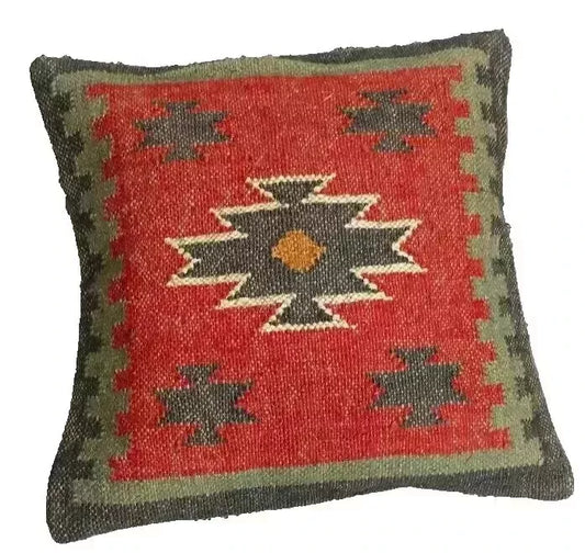 Jute Kilim Cushion Cover Throw Pillow 18" Square Home Decor Handmade Wool