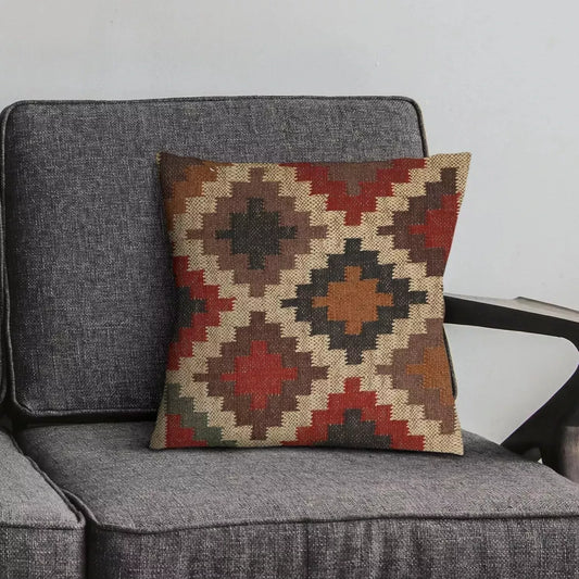 Jute Kilim Cushion Cover Throw Pillow 18" Square Home Decor Handmade Wool