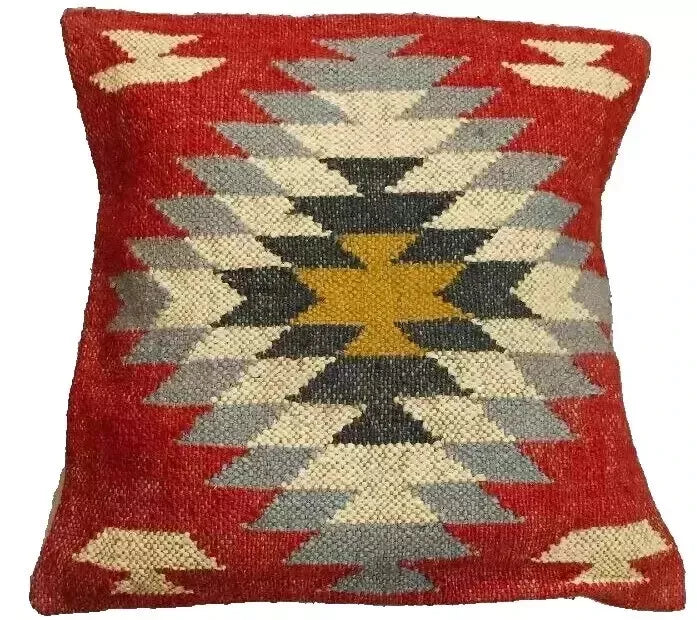 Heavy Handmade 18x18" Jute Kilim Cushion Cover Indian Vintage Pillow 18x18