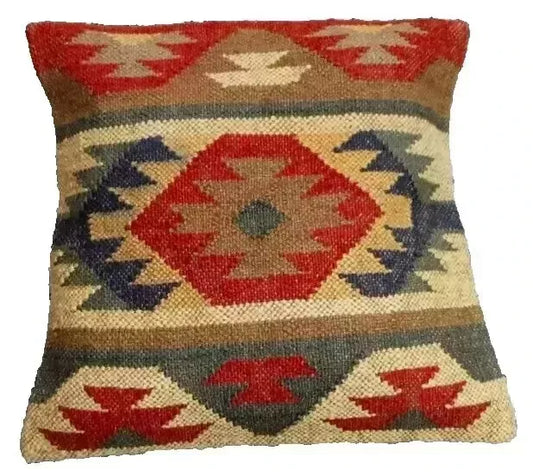 Heavy Handmade 18x18" Jute Kilim Cushion Cover Indian Vintage Pillow 18x18