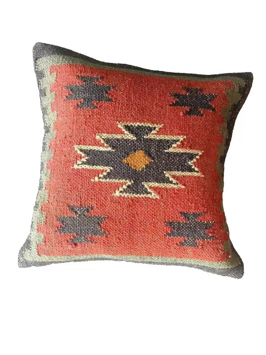 Heavy Handmade 18x18" Jute Kilim Cushion Cover Indian Vintage Pillow 18x18