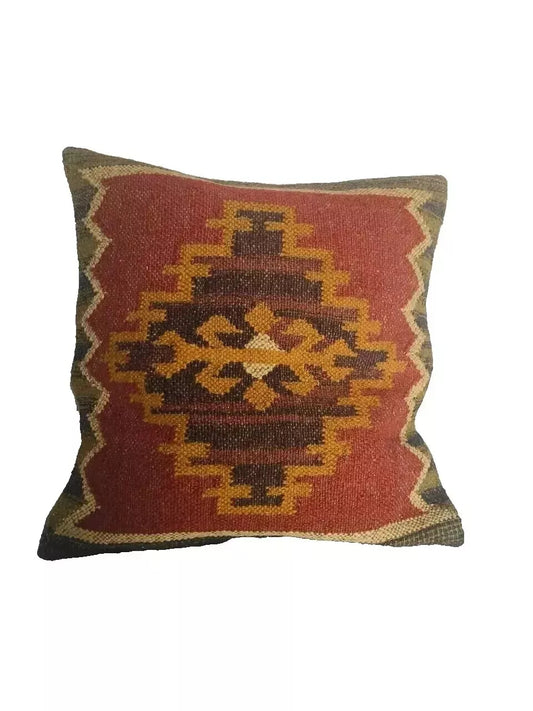 Heavy Handmade 18x18" Jute Kilim Cushion Cover Indian Vintage Pillow 18x18